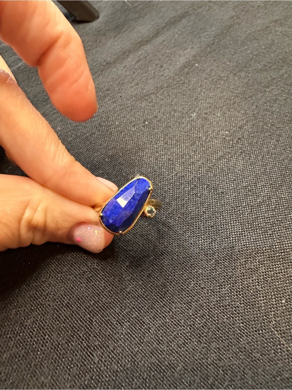 Handcrafted Blue Lapis Stone Gold-Tone Women's Ring